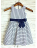 Cotton White Blue Stripes Wedding Flower Girl Dress